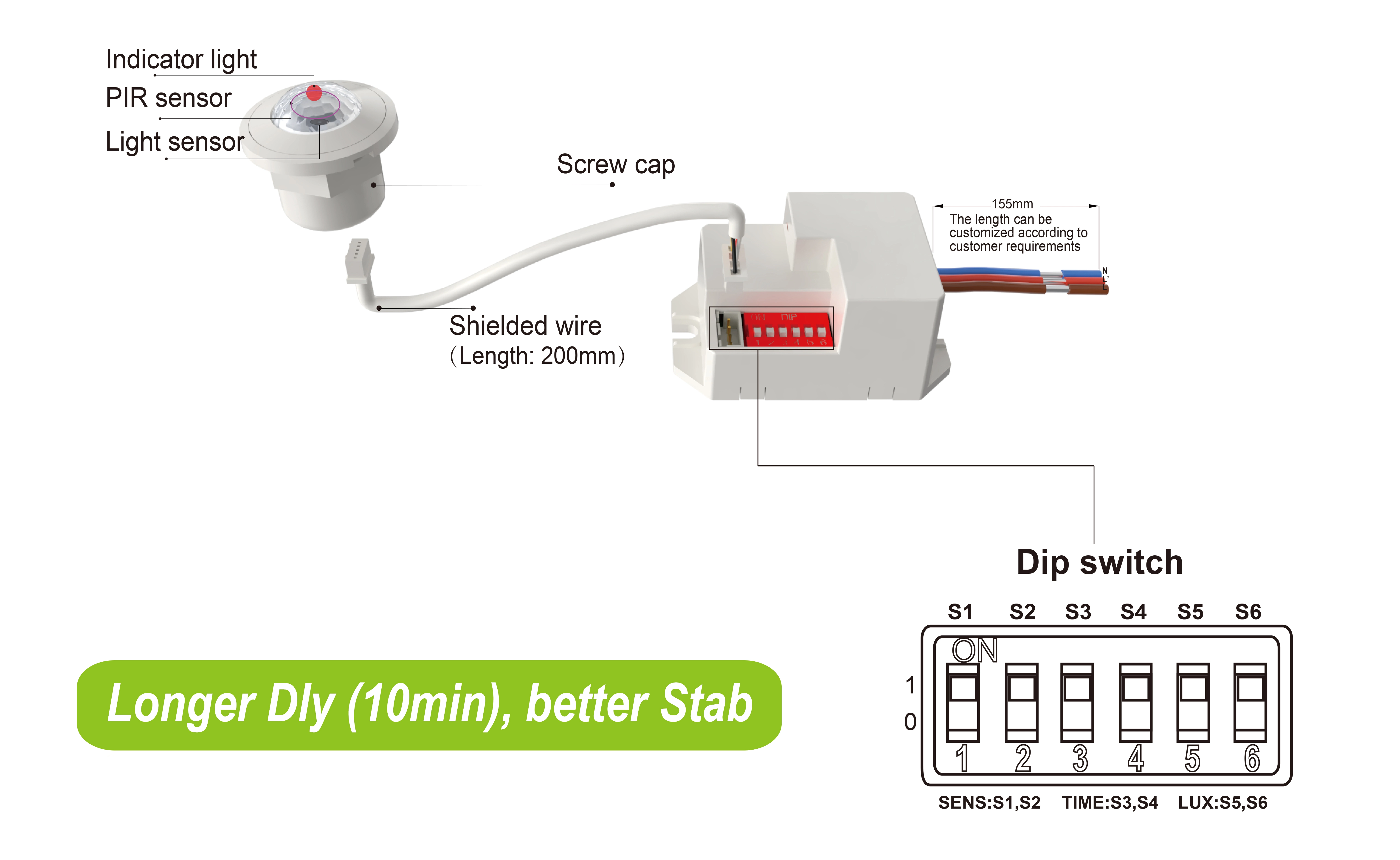 Pdlux 10 dəqiqəyə qədər gecikmə və gücləndirilmiş sabitlik ilə PD-PIR-M15Z-A PIR Hərəkət Sensorunu işə salır